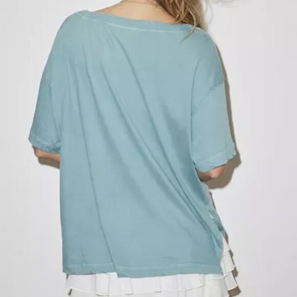 NWT UO Out From Under Jamie Slouchy Turquoise V-Neck Tee - Picture 2 of 6